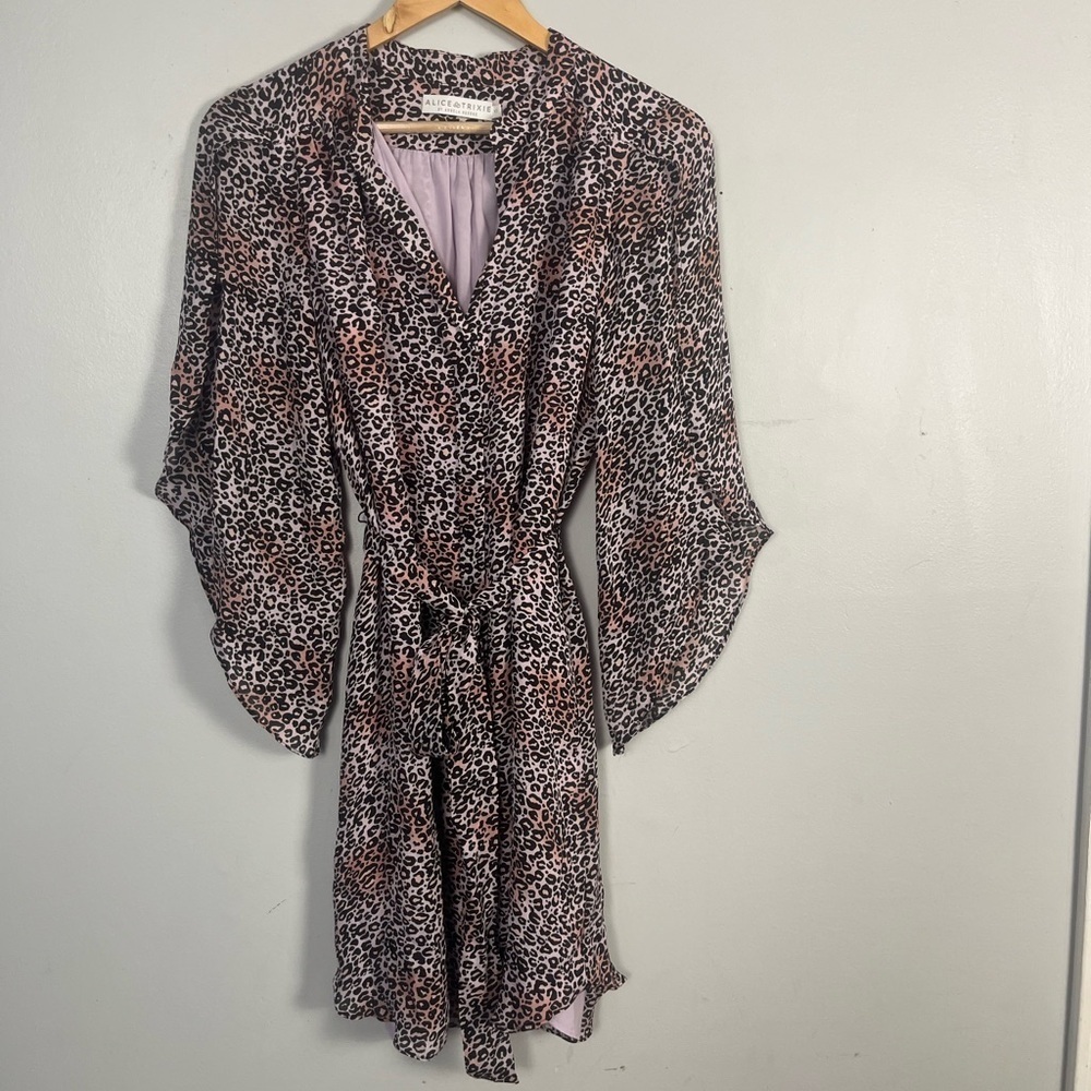 Alice & Trixie 100% silk animal print pink belted mini dress size XS
